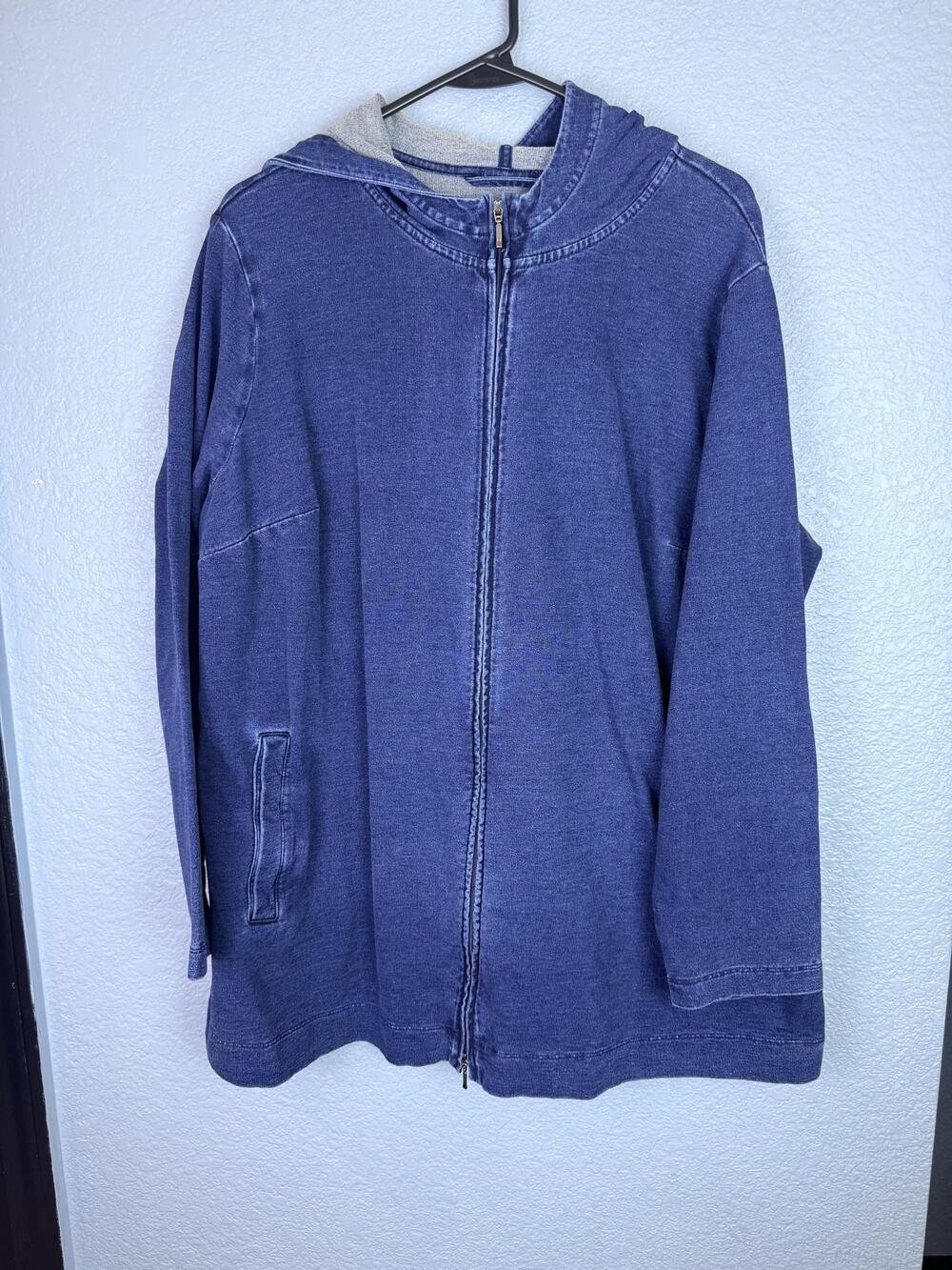 Pure Jill Hoodie Womens XL Blue Knit Full Zip Hooded Long Sleeve Pockets Relaxed